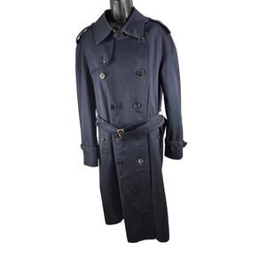 Vintage Mens 52R Burberrys London Prorsum Navy Blue Classic Belted Trench Coat